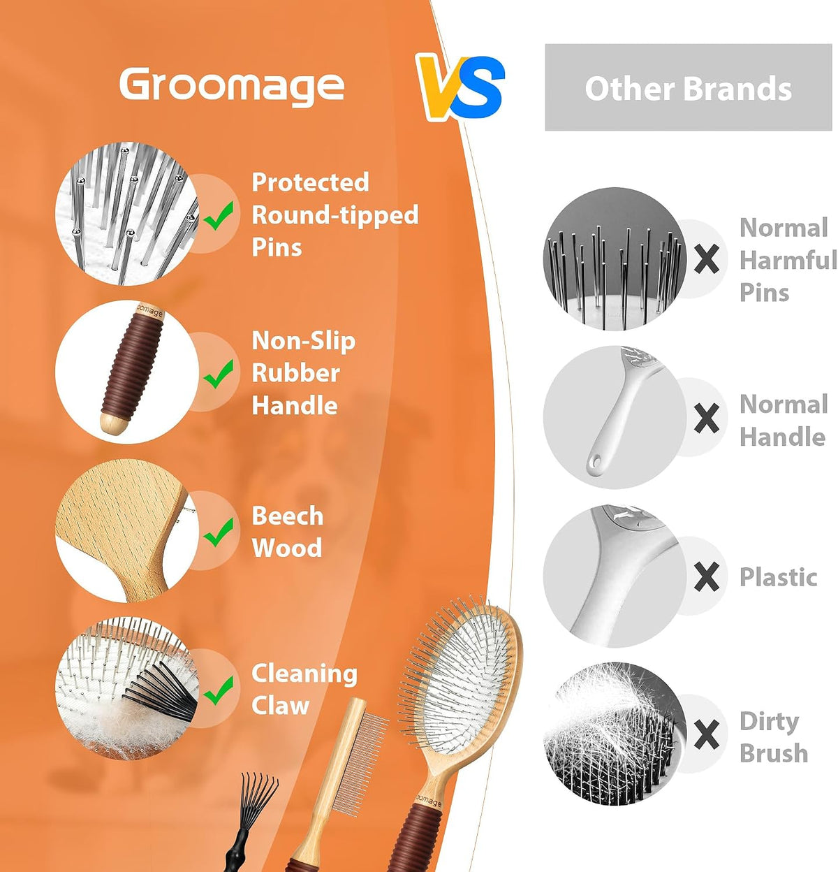 dog brush for long haired dogs, 27mm extra showing dimensions