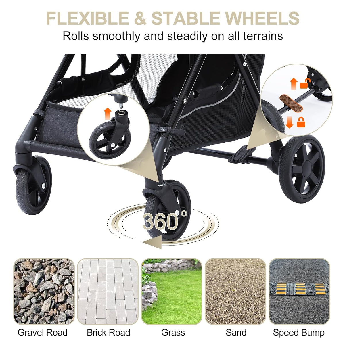 dog stroller with no-zip buckle canopy, fits 2, side view