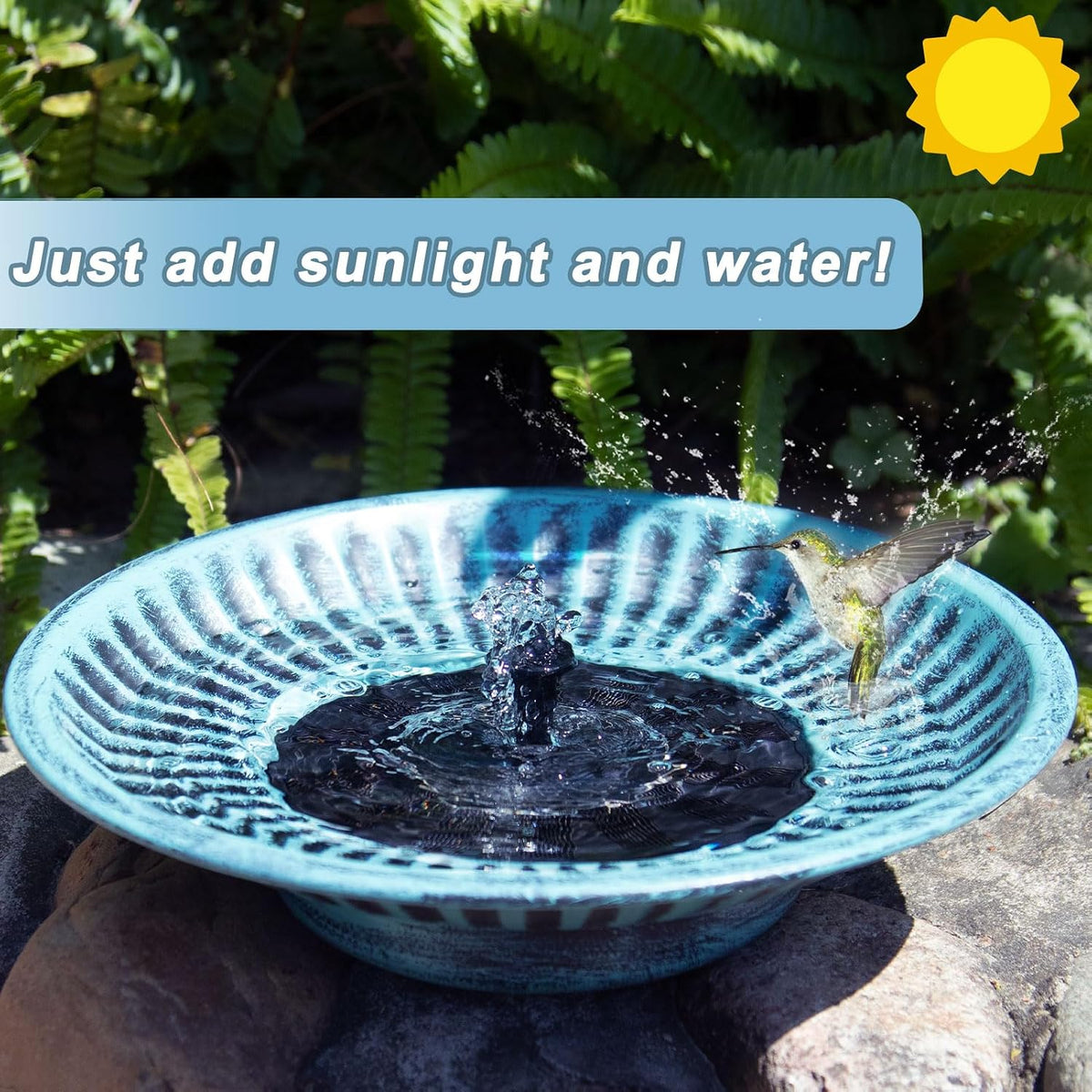 12.3" solar bird bath bowl,metal solar bird bath shown in use