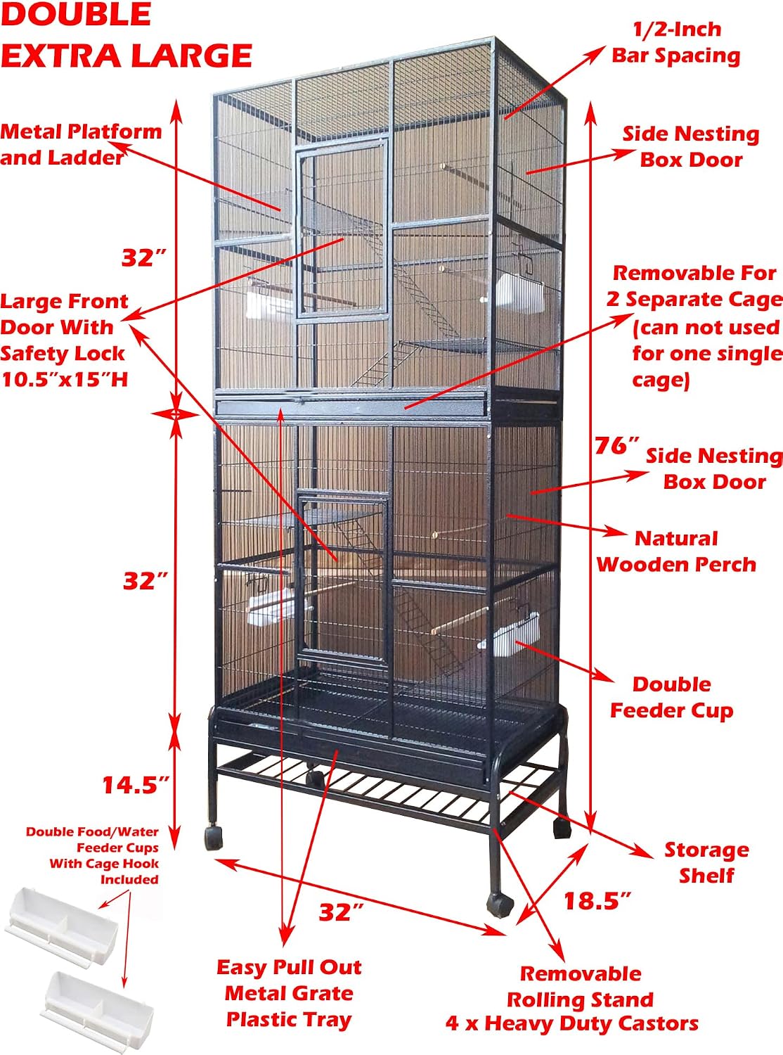 x-large double stacker wrought iron cage bird flight shown in use