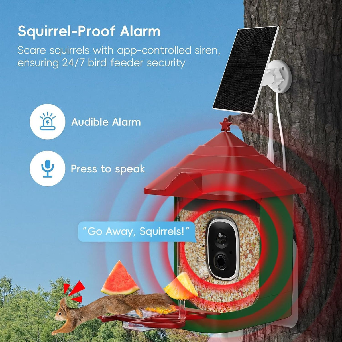 smart bird feeder with camera, solar panel &, side view