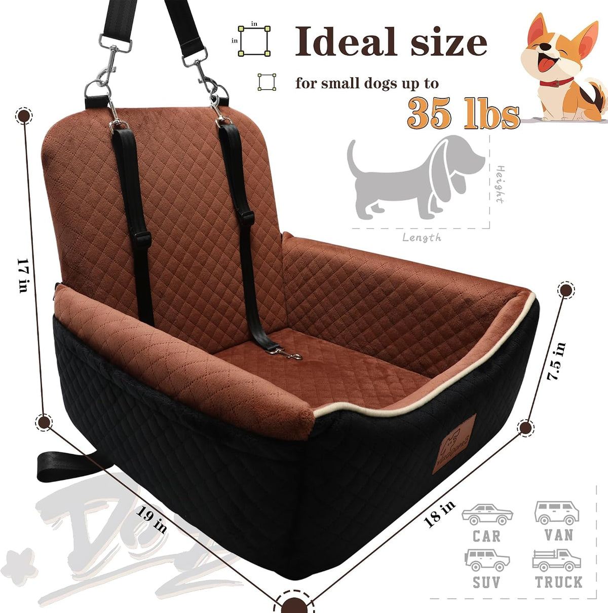 dog car seat bed 2 in 1 for, close-up detail