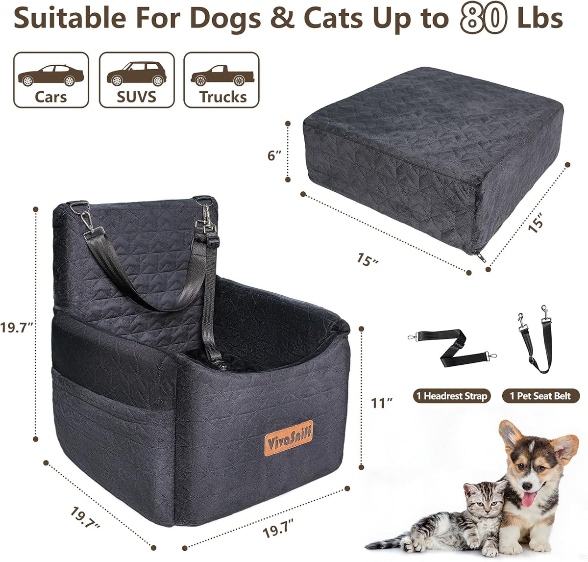 dog booster car seat for small/medium dogs &, close-up detail