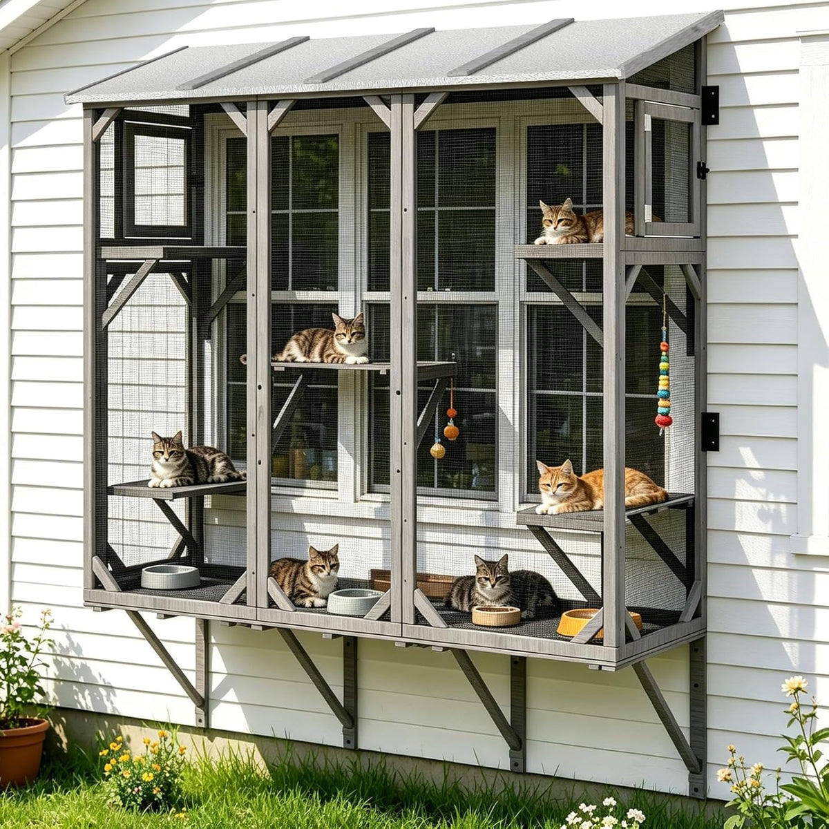 petscosset large window catio for indoor cats, multi-level, main product view