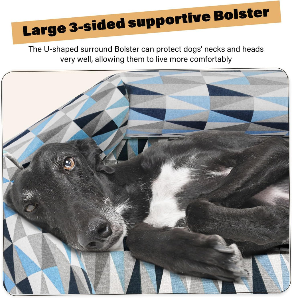 elevated dog bed with bolster, raised cooling orthopedic shown in use