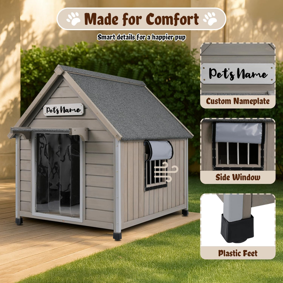 ketive outdoor dog house weatherproof for medium &, close-up detail