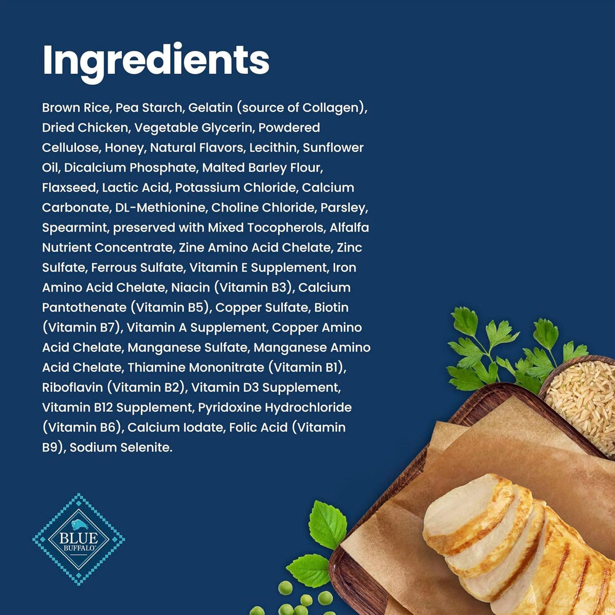 blue buffalo chicken & spearmint small dental chews showing dimensions