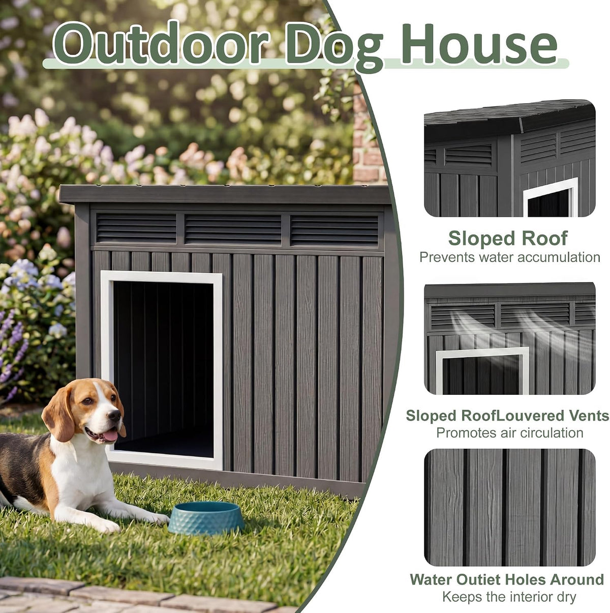 drato large dog house, weatherproof resin large dog shown in use