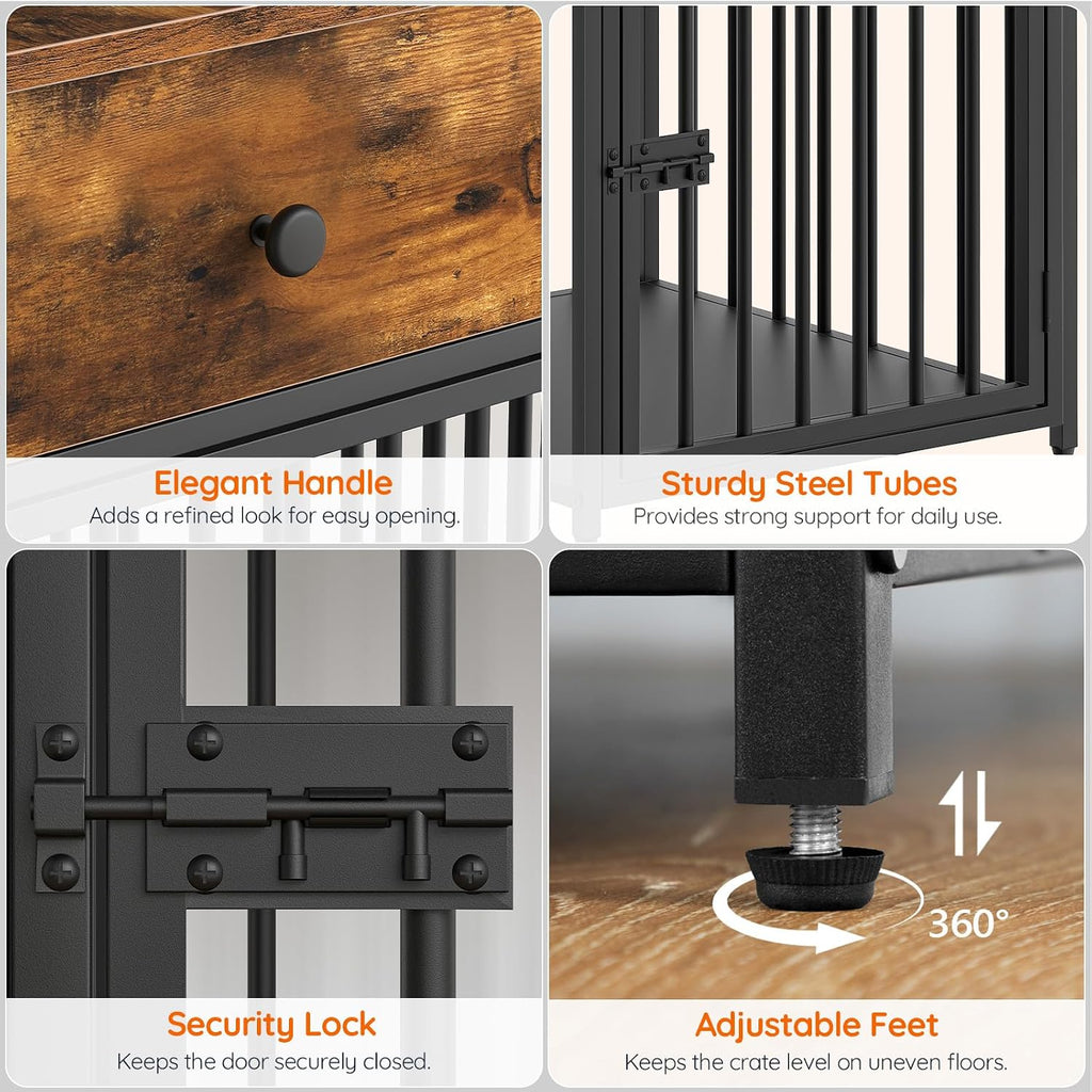 hoobro dog crate furniture, wooden dog house, decorative, front angle view