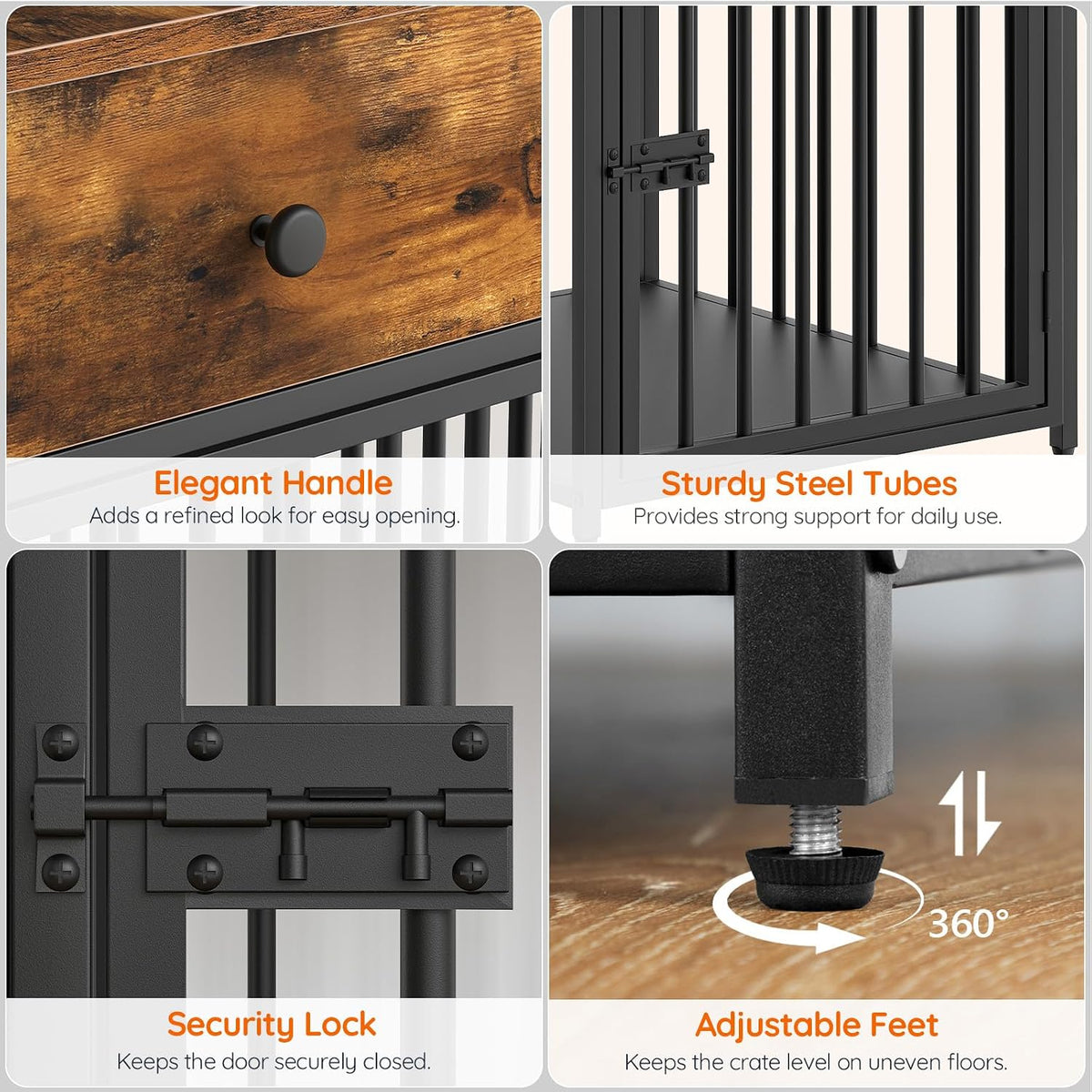 hoobro dog crate furniture, wooden dog house, decorative, front angle view