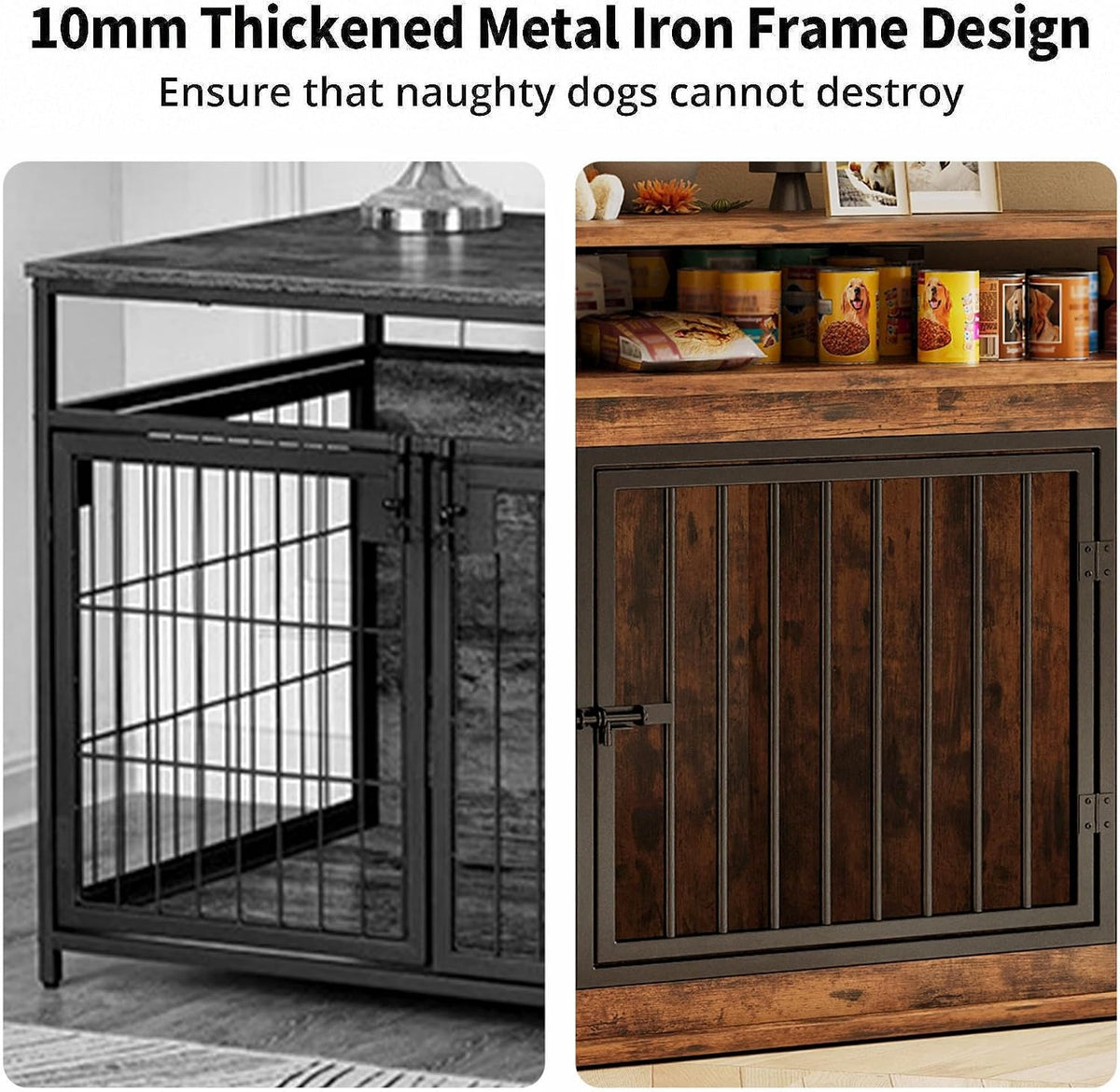 ironck 43.3" corner dog crate furniture with 2-tier showing dimensions
