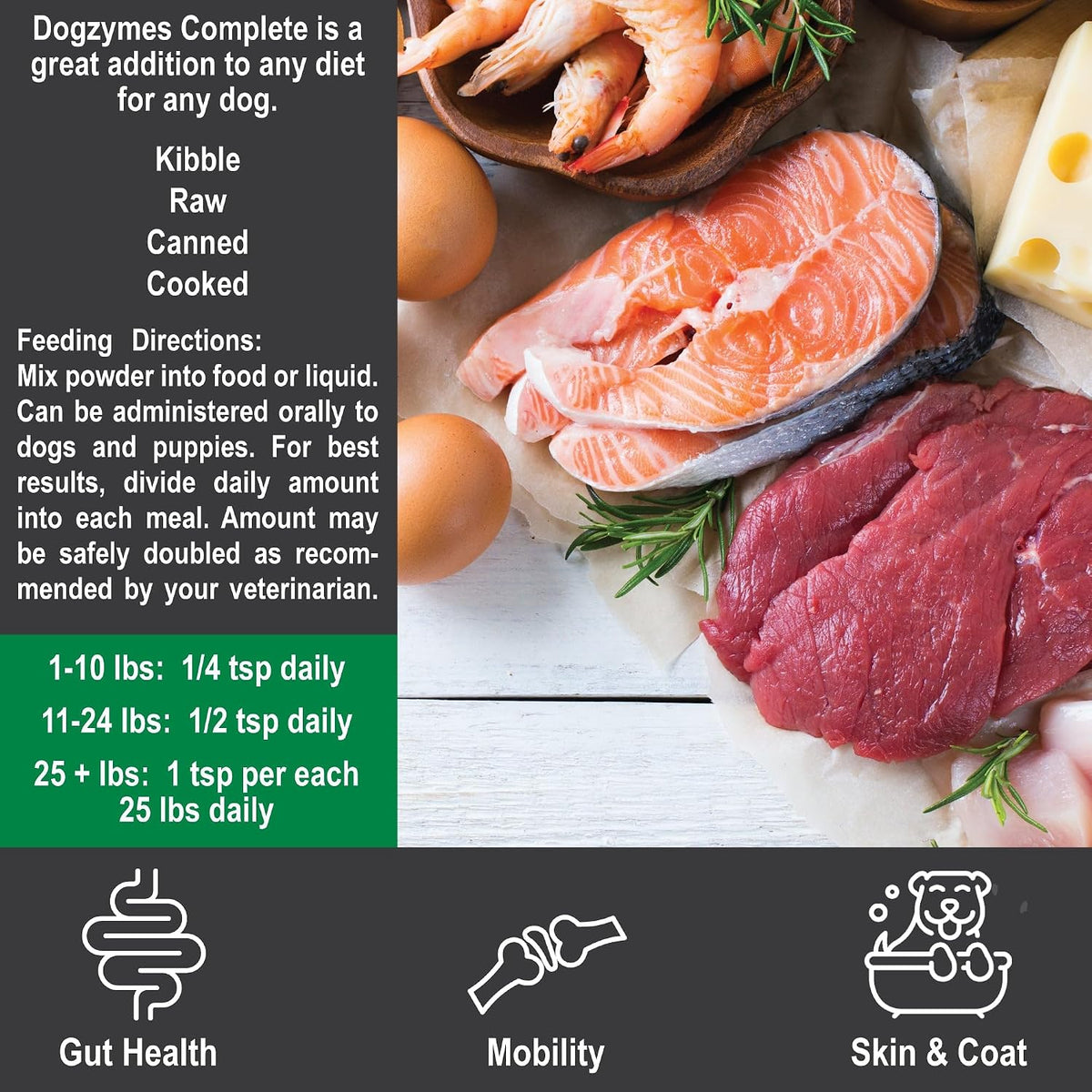 dogzymes complete - probiotics, prebiotics, glucosamine, chondroitin, msm, side view