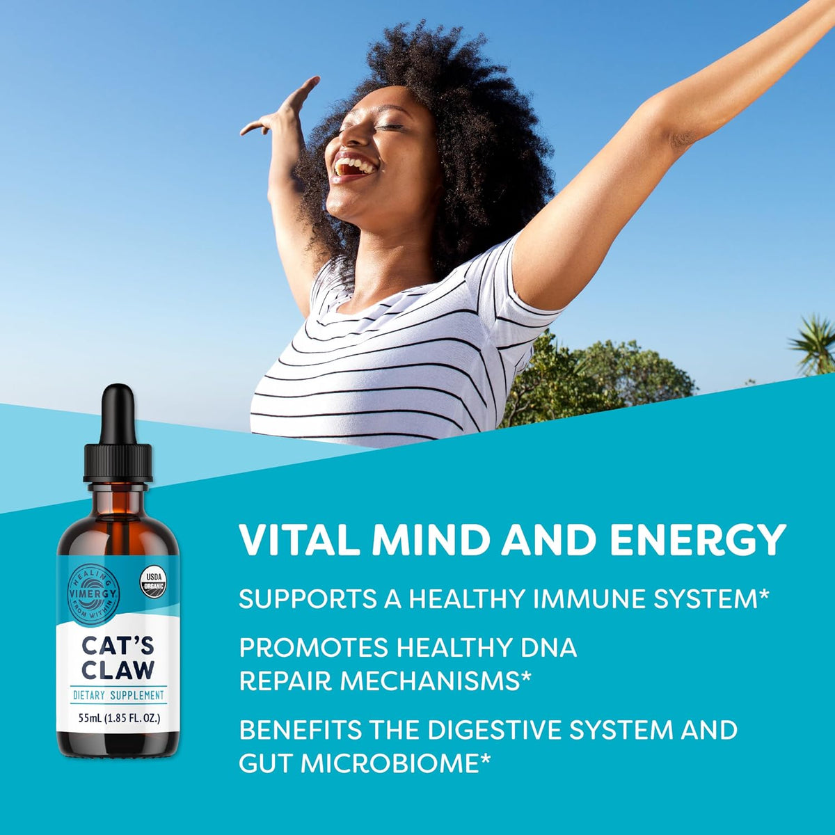 cat's claw 10:1 extract, whole body immunity*, alcohol-free shown in use