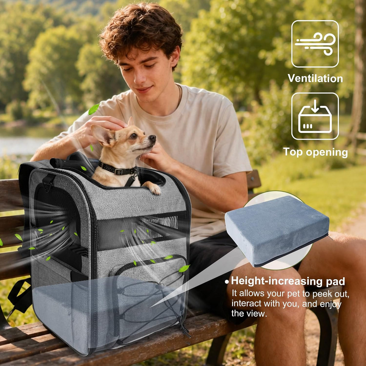 pet carrier backpack for small dogs & cats shown in use