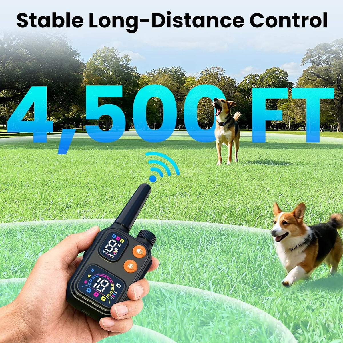 2‑pack 2 in 1 bark collar & shock showing dimensions