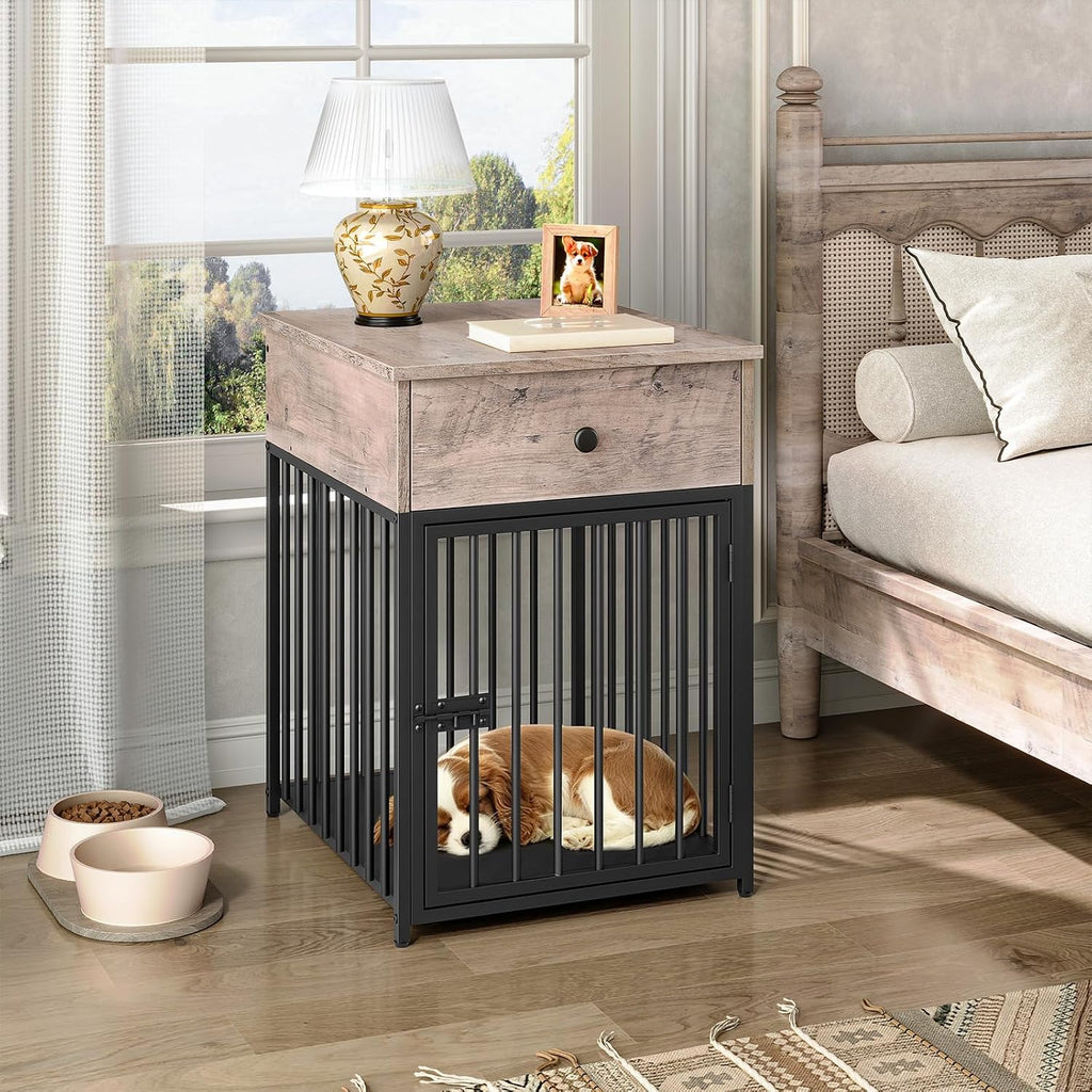 hoobro dog crate furniture, wooden dog house, decorative shown in use
