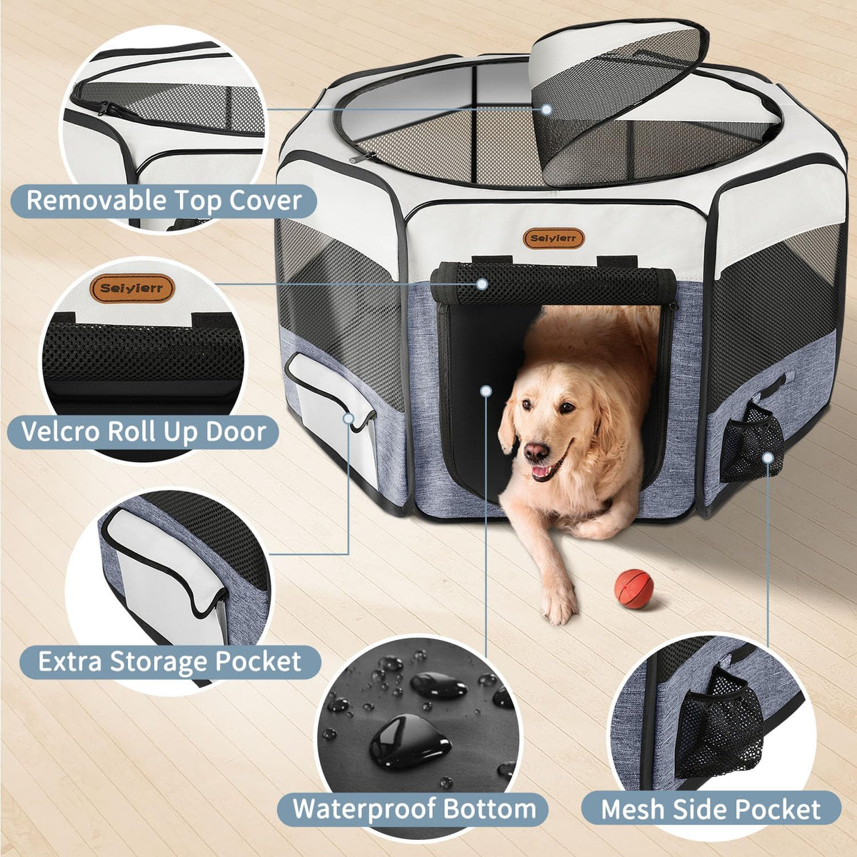 seiyierr dog playpen, portable pet play pen foldable, close-up detail