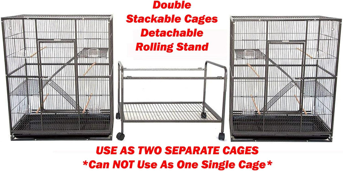 x-large double stacker wrought iron cage bird flight, side view