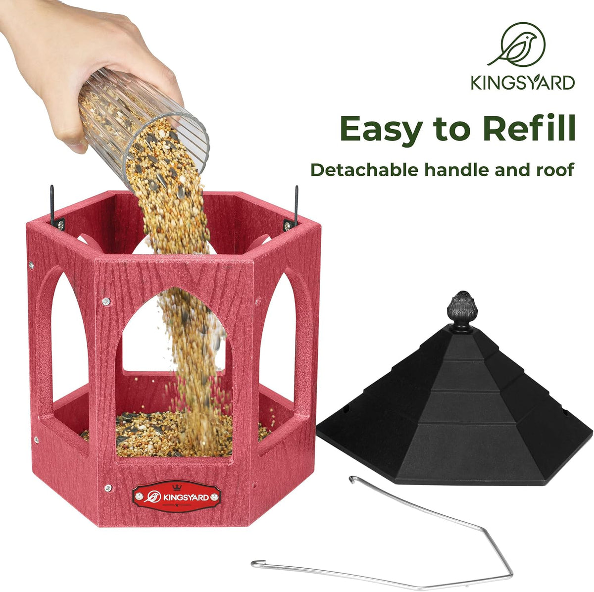 kingsyard platform bird feeder for outdoor hanging, side view