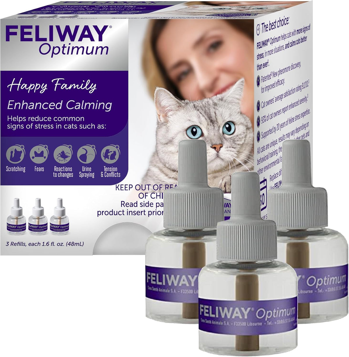 feliway optimum cat calming pheromone diffuser refill, main product view