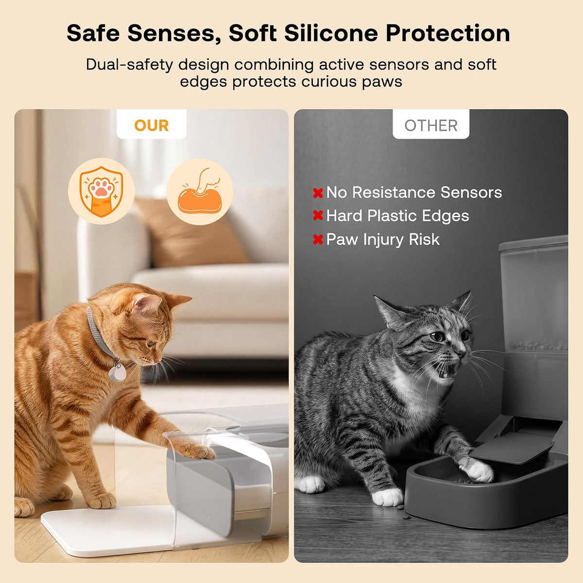 heapets rfid automatic cat feeder with collar sensor showing dimensions