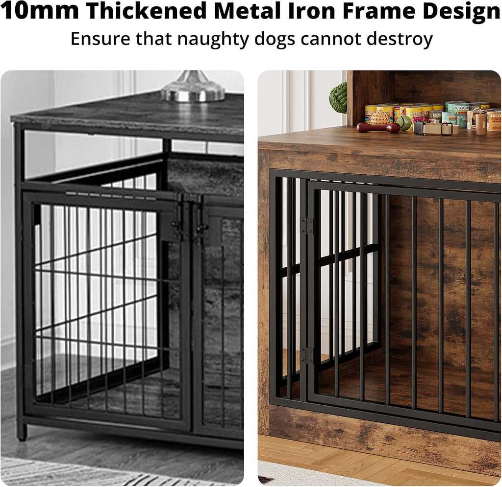 ironck dog crate furniture, 43.3 inches wooden large on a desk or shelf