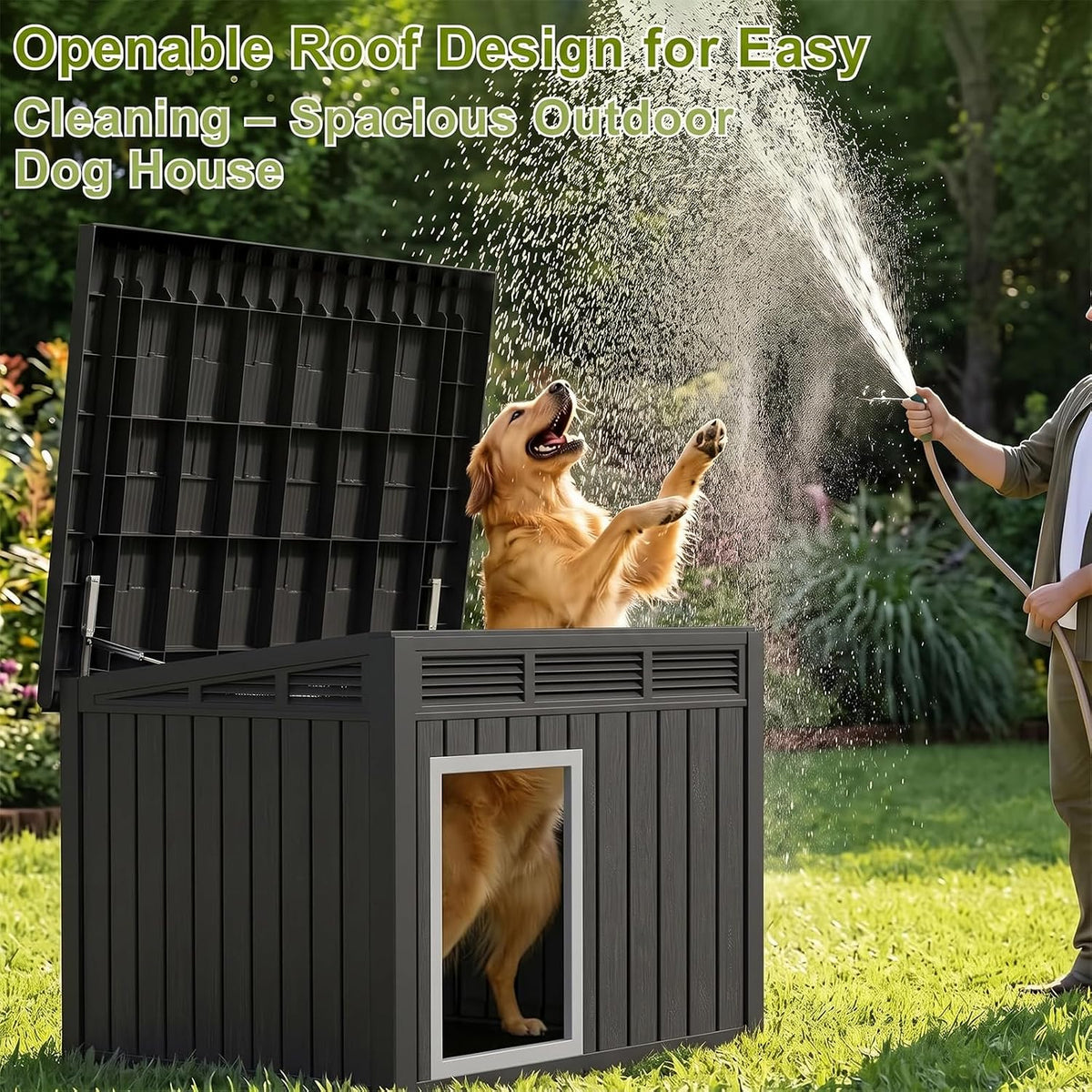 rojik dog house outdoor for large dogs, black, side view