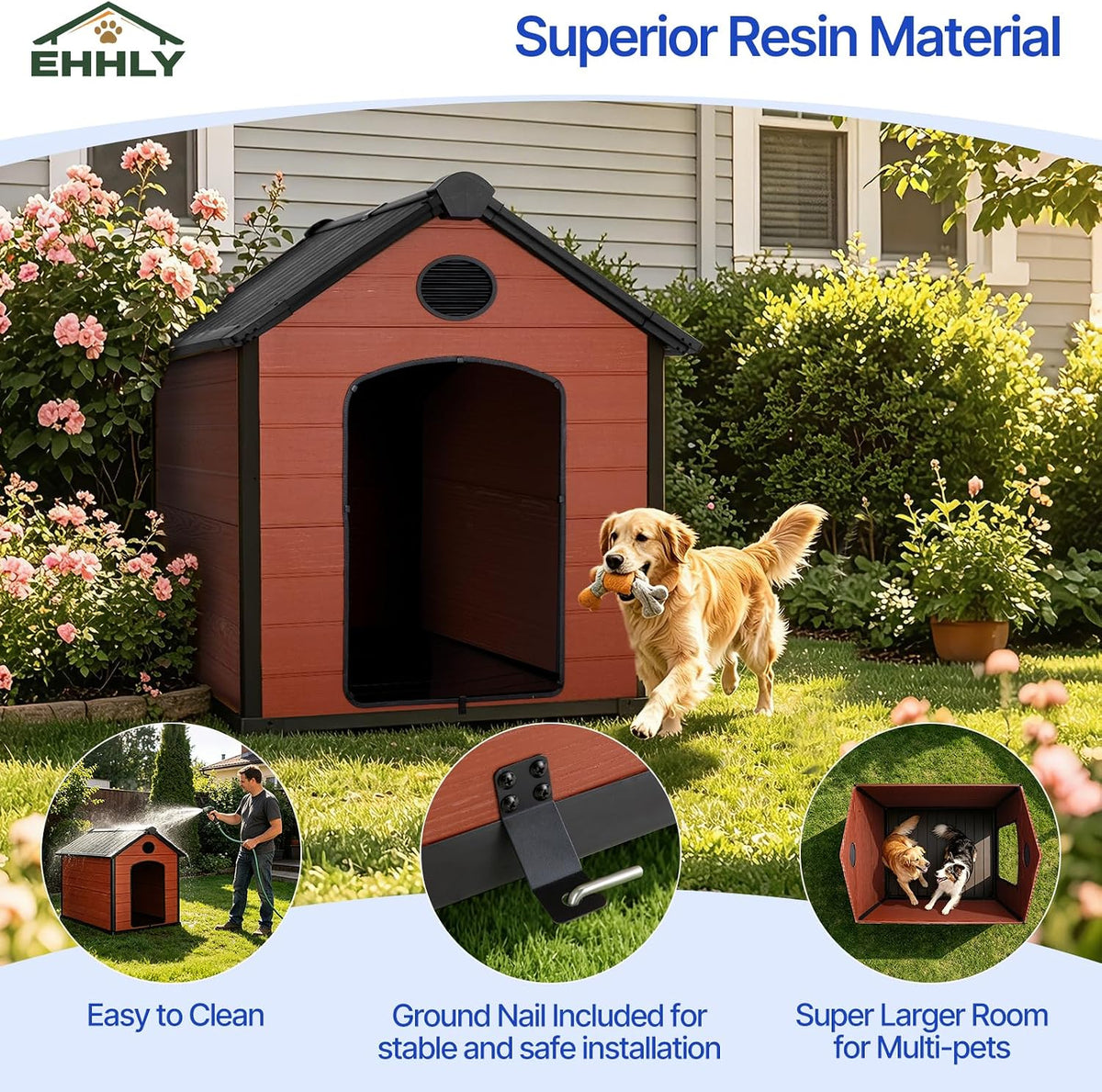 ehhly 57" extra large dog house outdoor,durable resin, package contents
