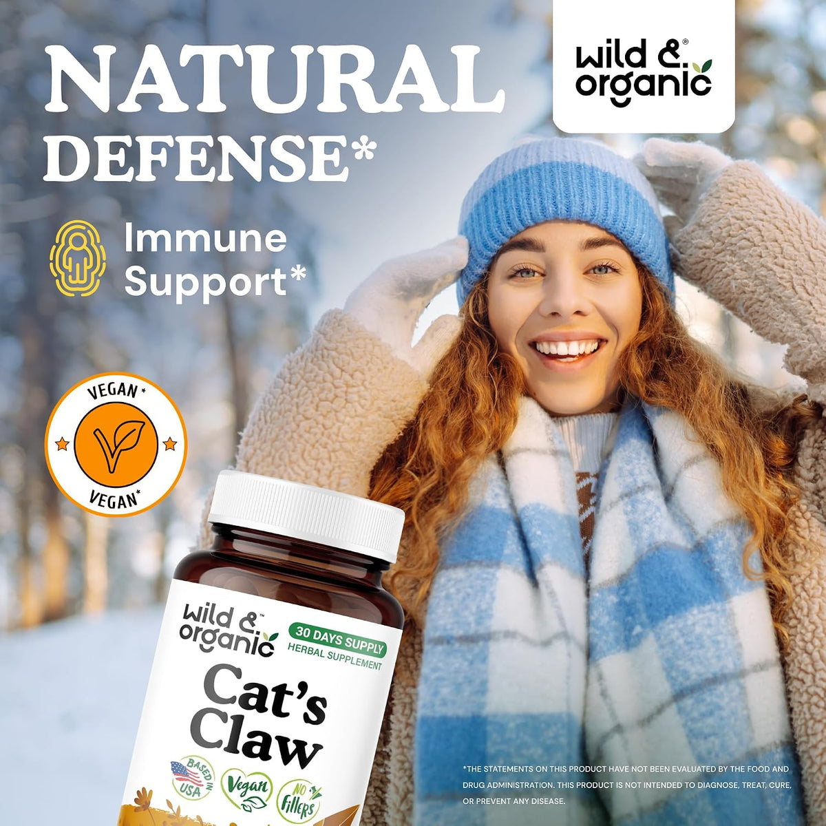 wild & organic cat's claw capsules 1000 mg shown in use