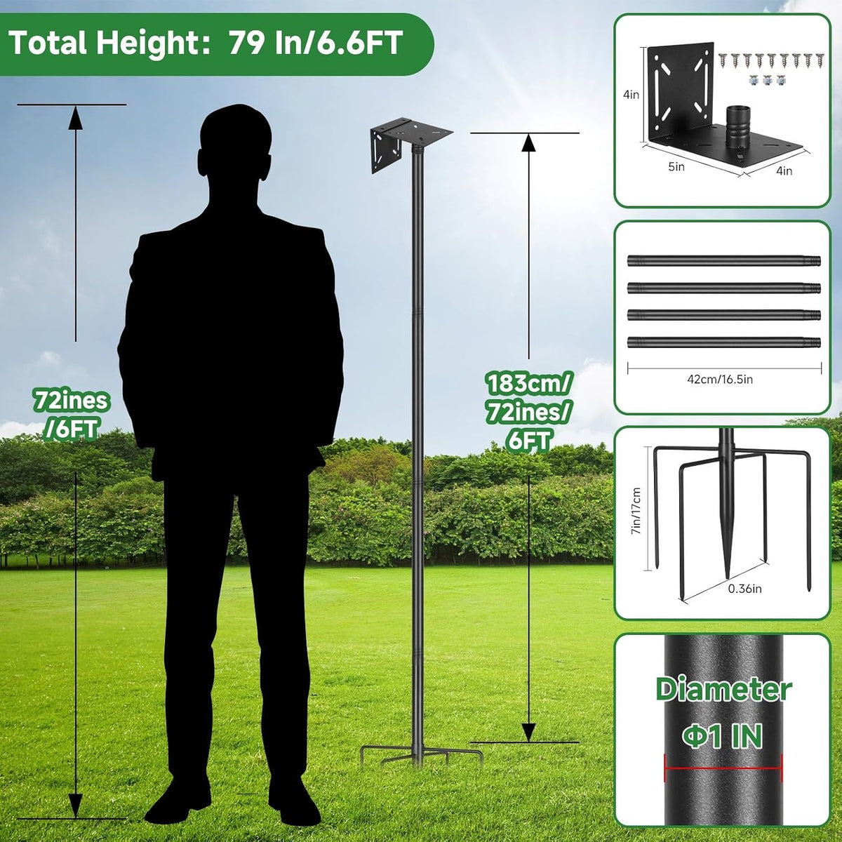 proerr smart bird feeder pole stand 79in,adjustable height shown in use