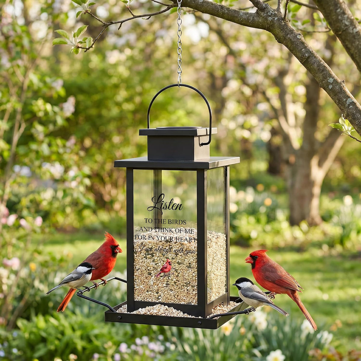 solar memorial bird feeder for outdoors, sympathy gifts shown in use
