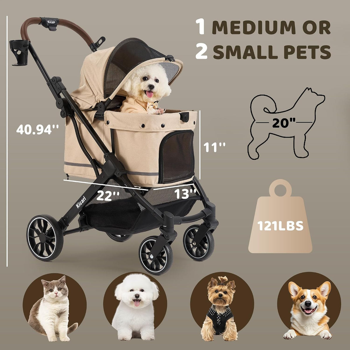 all-terrain dog stroller for small to medium dogs shown in use