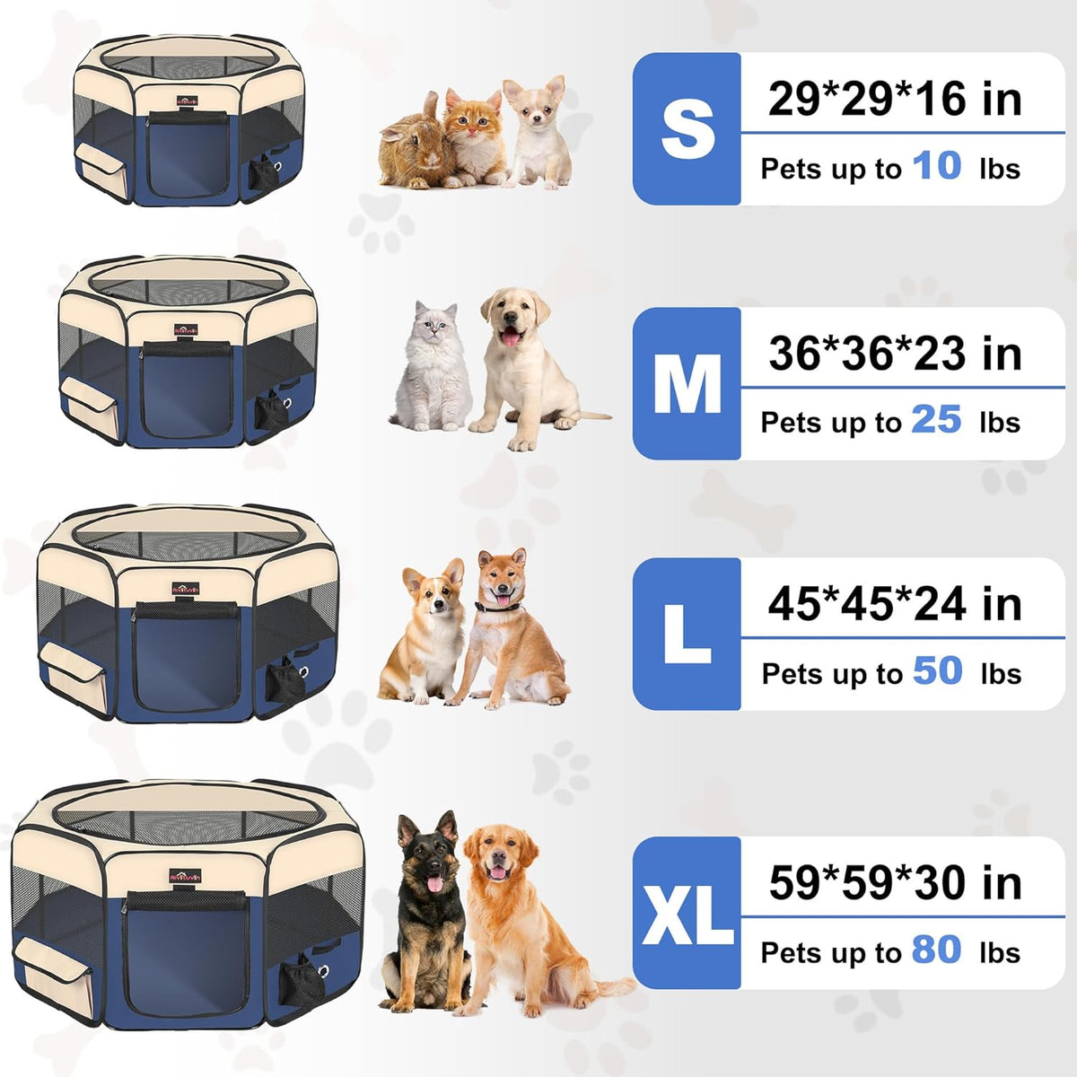 aivituvin dog playpen foldable waterproof pet play pens showing dimensions