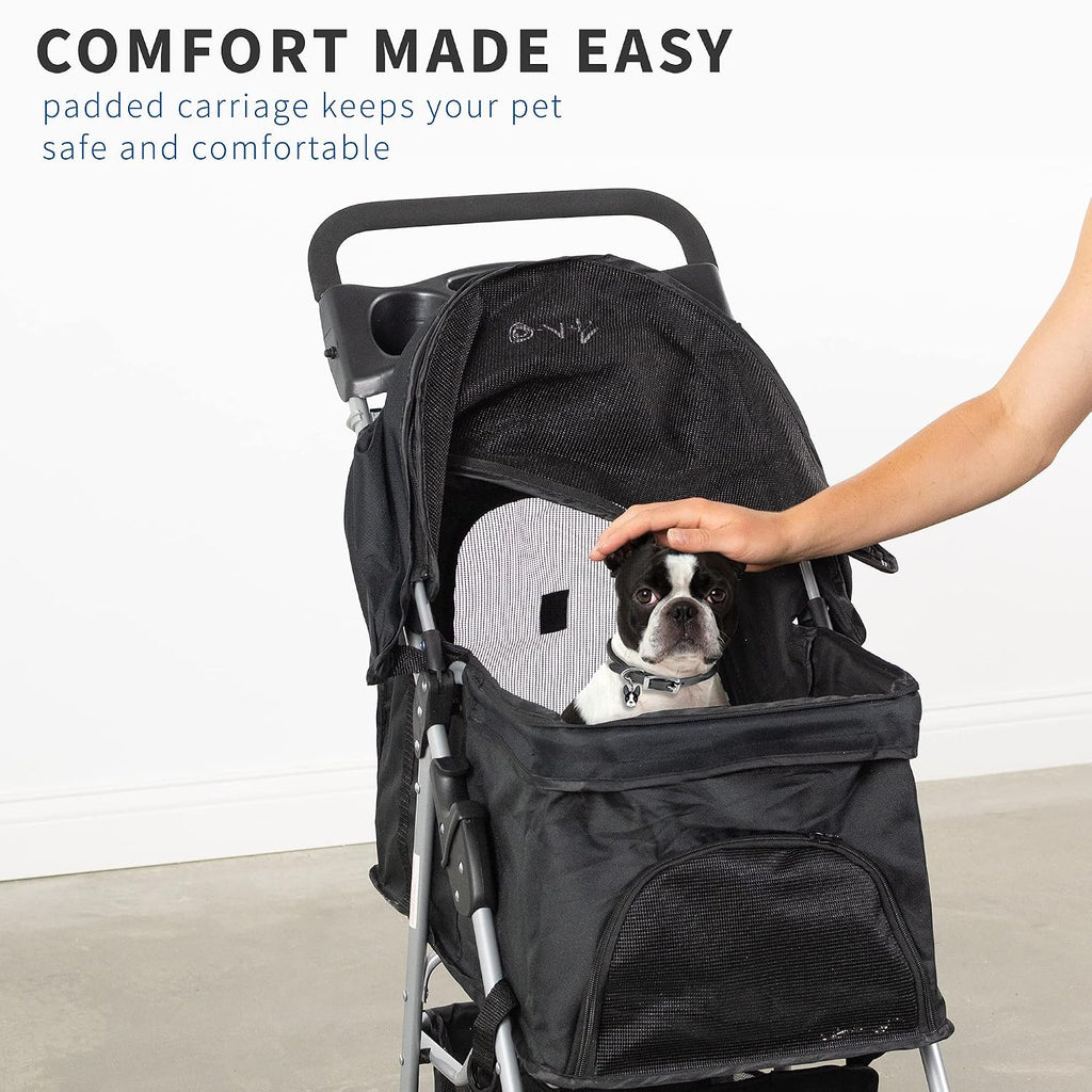 vivo black 4 wheel pet stroller for cat, side view