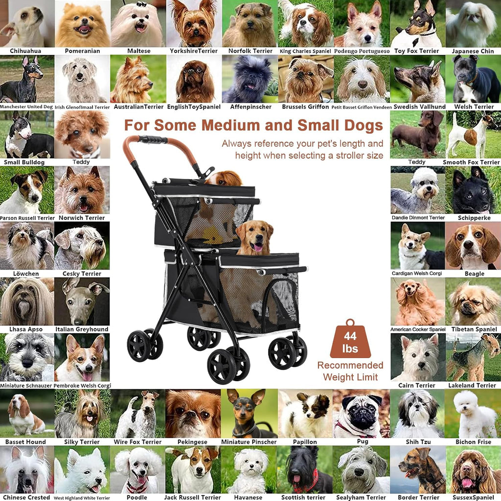 double pet stroller for 2 dogs & cats, front angle view
