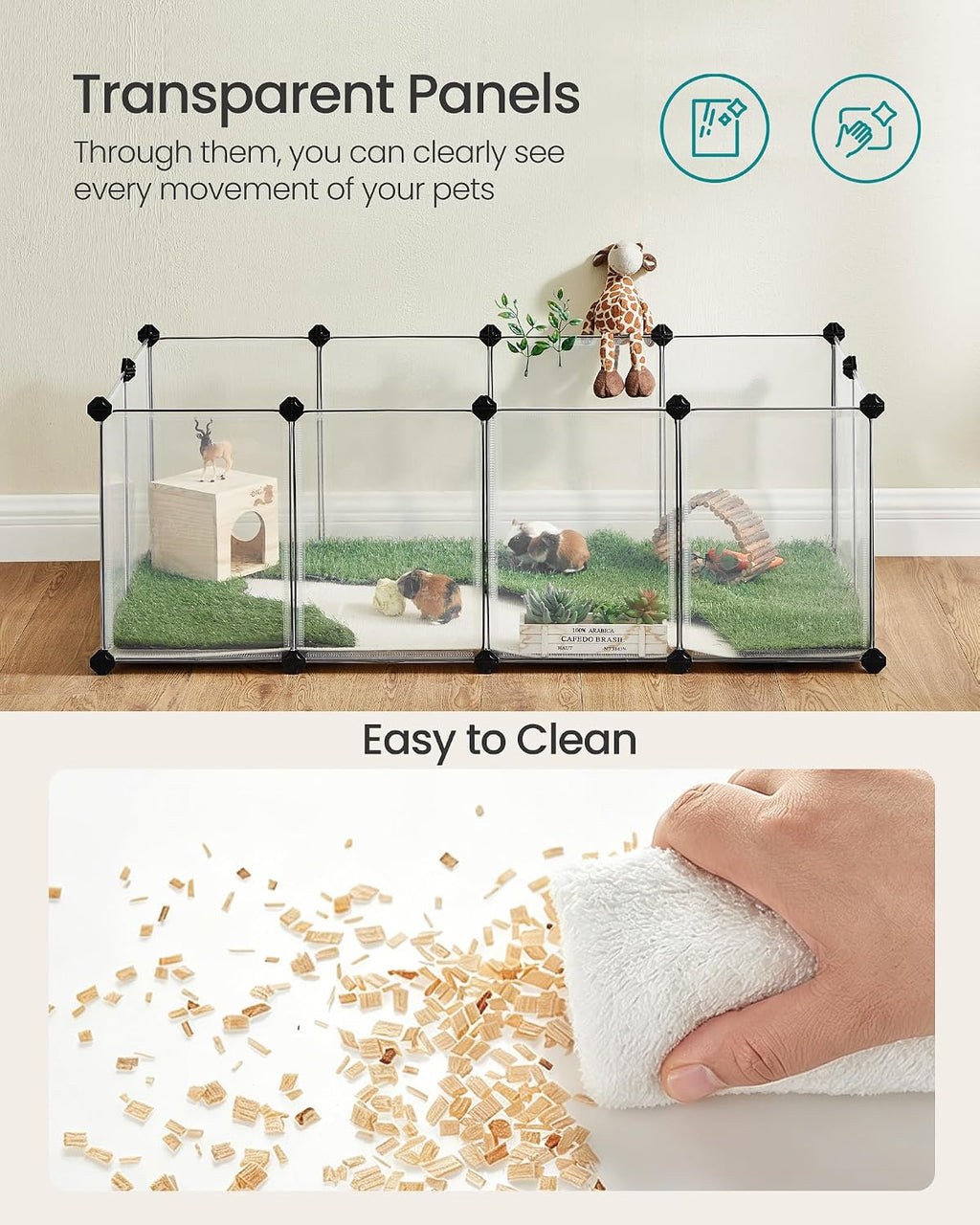 songmics pet playpen with floor, small animal playpen on a desk or shelf