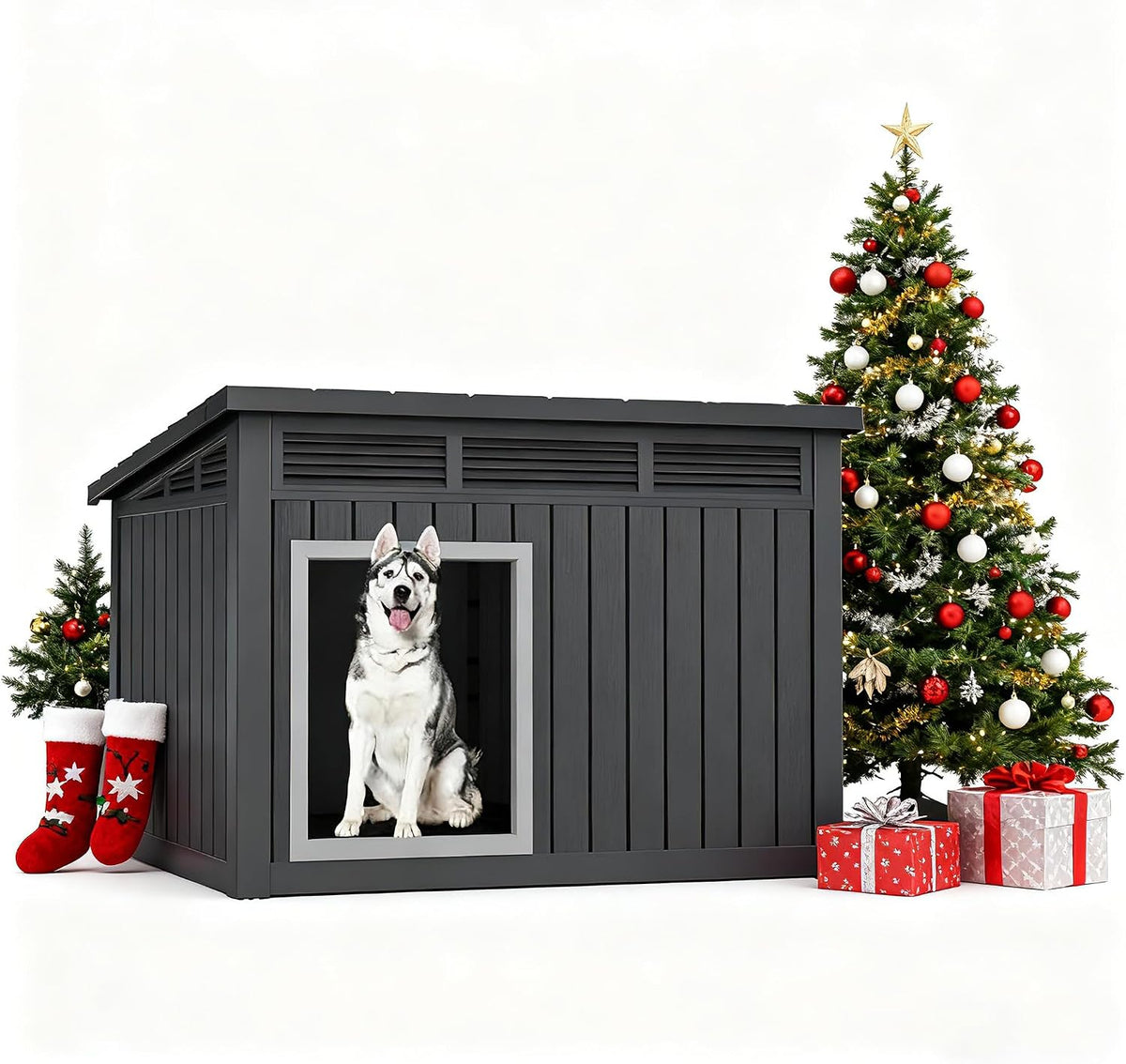 fancyango large dog house with weatherproof roof for, view 9