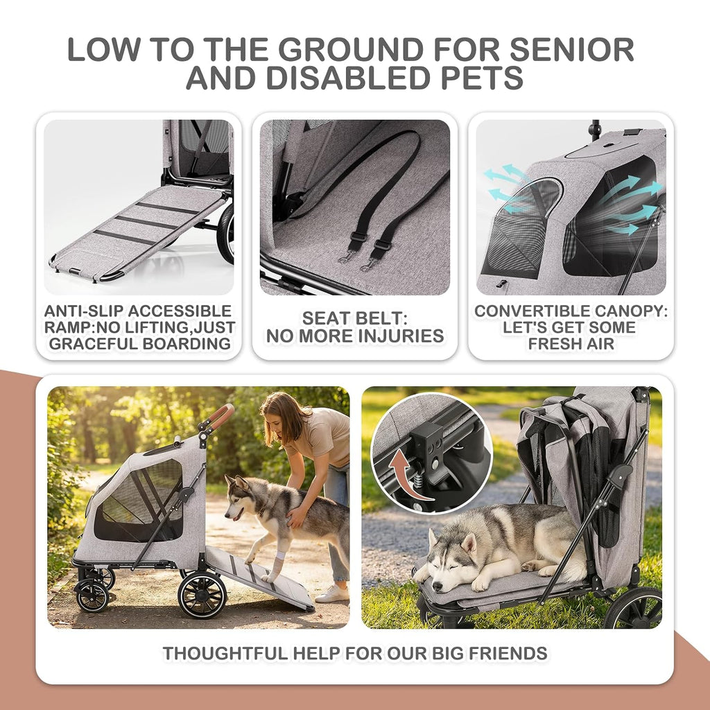 monibloom large pet stroller with anti-slip ramp, for, close-up detail