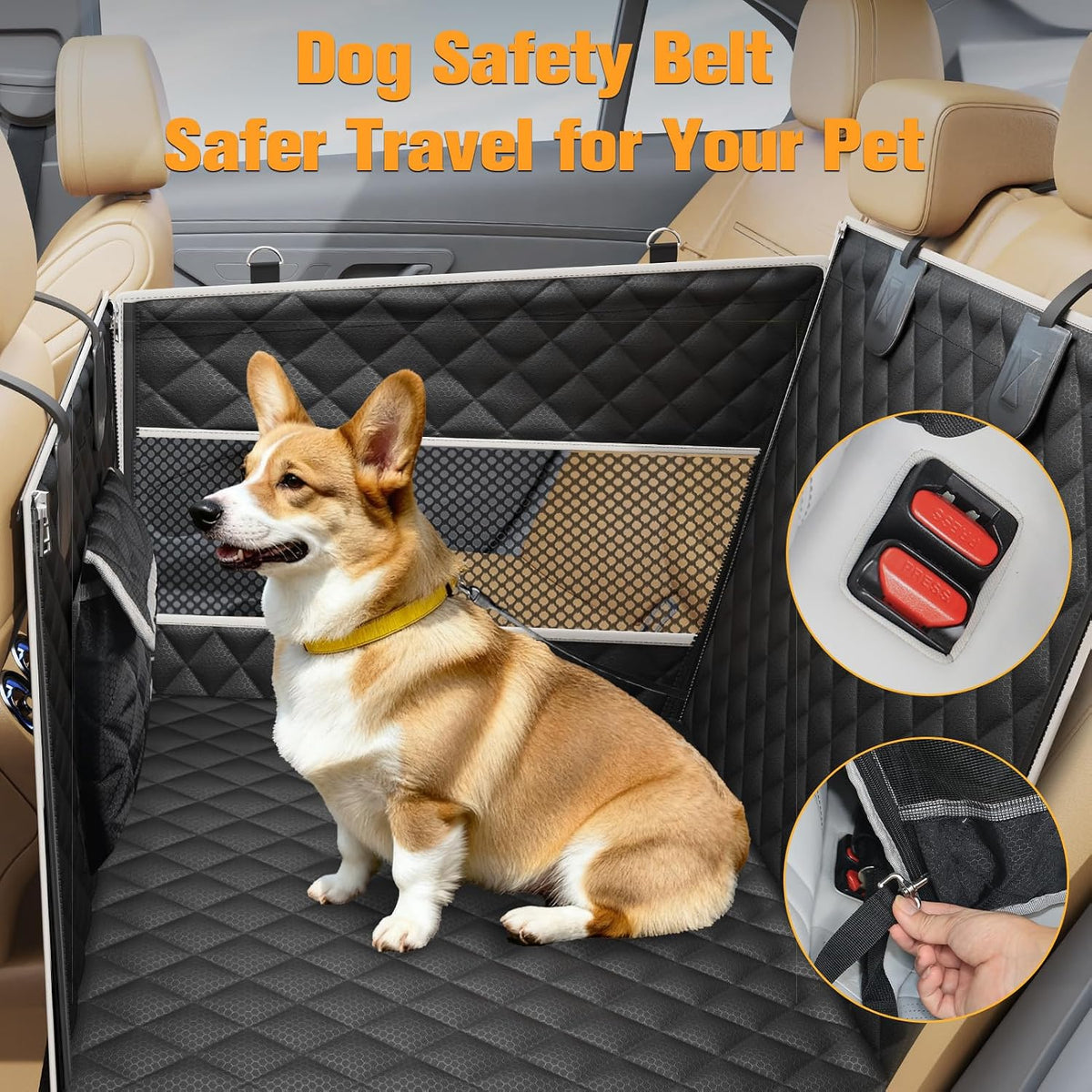 peticon large dog car seat, back seat extender, front angle view
