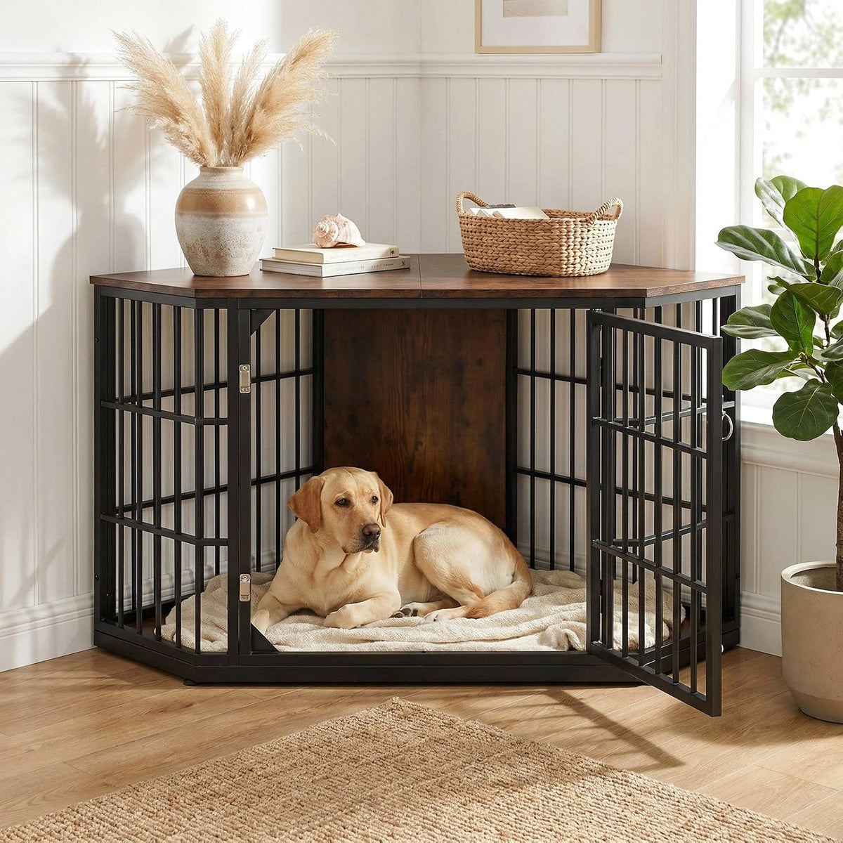 vowner 52 inch dog crate furniture corner for, view 9