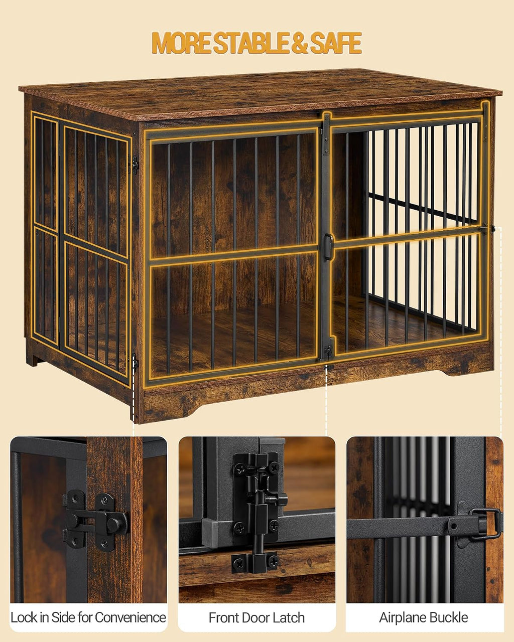 hzuaneri 44.1 in xl dog crate furniture indoor showing dimensions