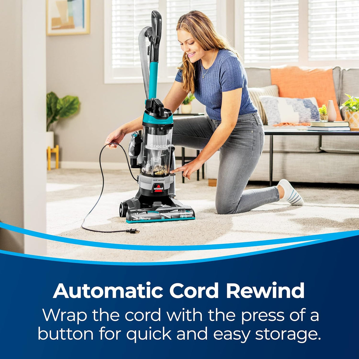 bissell cleanview rewind pet bagless vacuum with automatic, side view