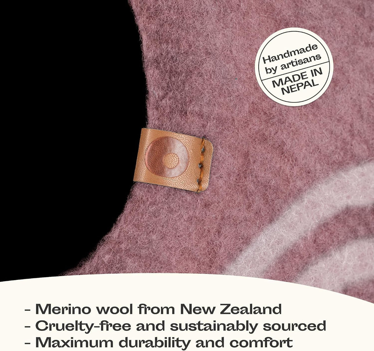 meowfia cat cave - merino wool bed for, close-up detail