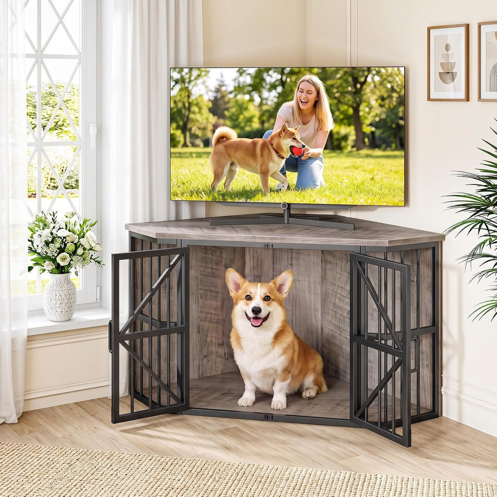 choezon 44" corner dog crate furniture for medium, front angle view