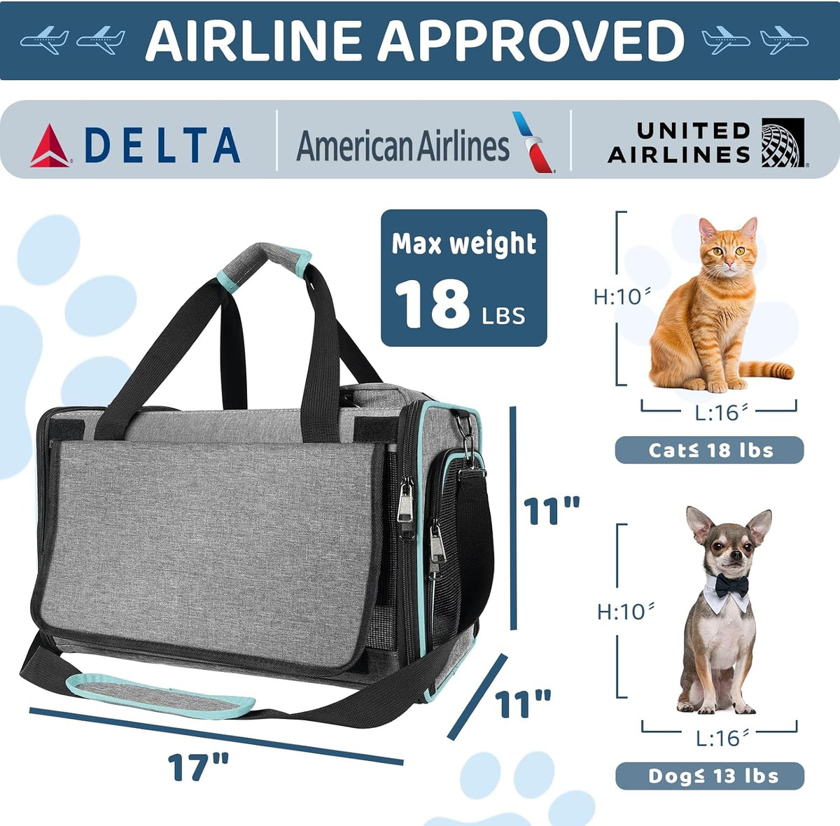 gapzer cat carrier american, united, delta airline approved, close-up detail