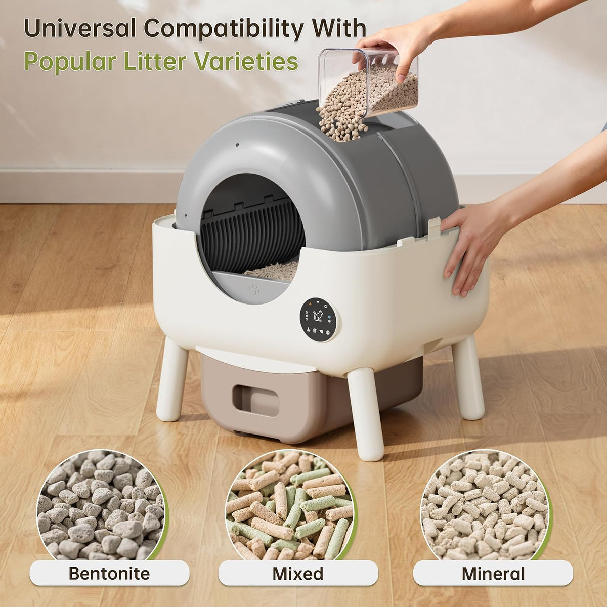 greesum fully enclosed self-cleaning cat litter box, 76l, close-up detail