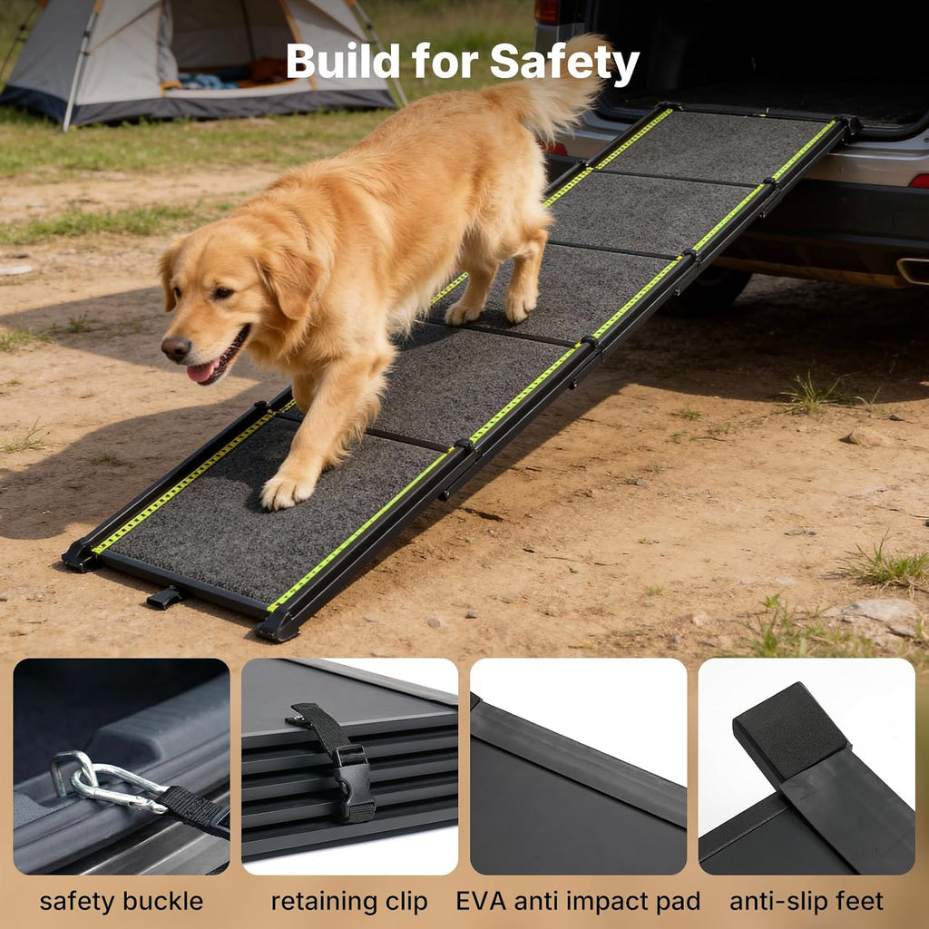 veehoo telescoping large dog ramp for car truck, front angle view