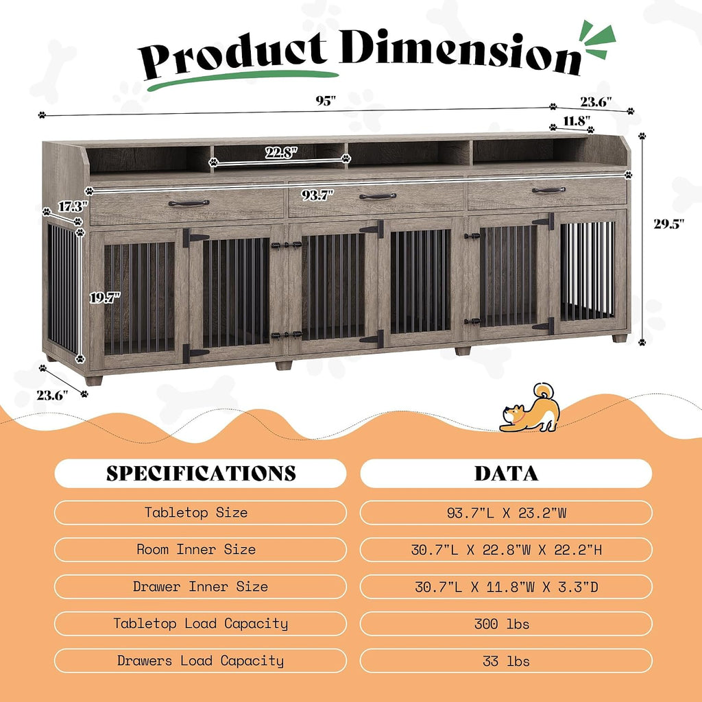 amerlife 95" dog crate furniture, multi-functional tv stand shown in use