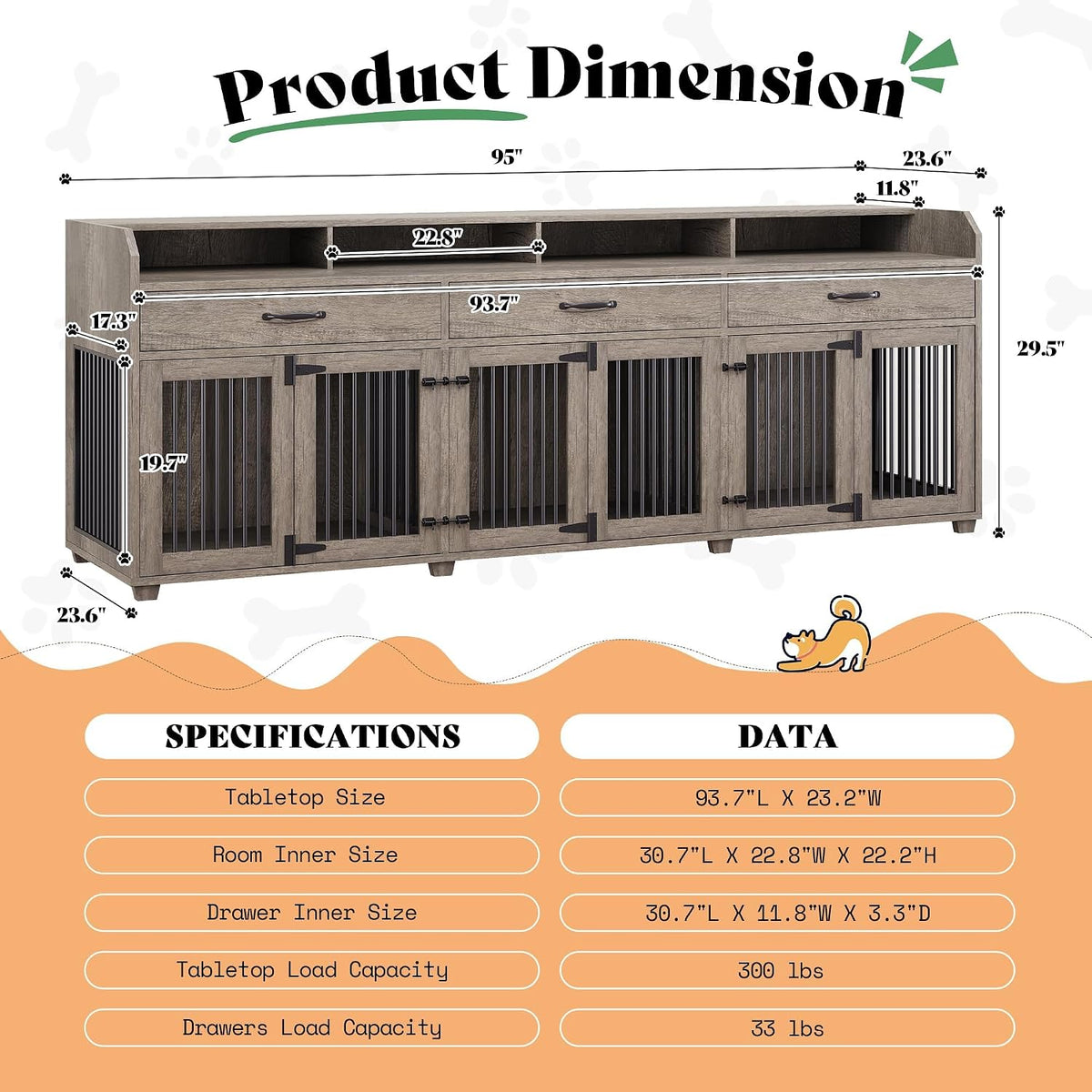 amerlife 95" dog crate furniture, multi-functional tv stand shown in use
