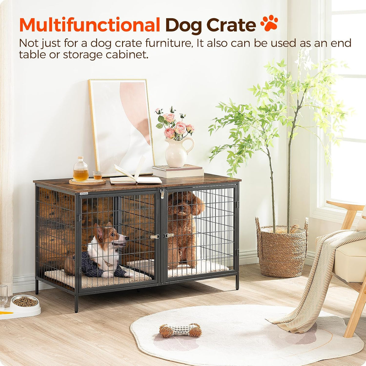 mahancris dog crate furniture for 2 dogs, 43.3" shown in use